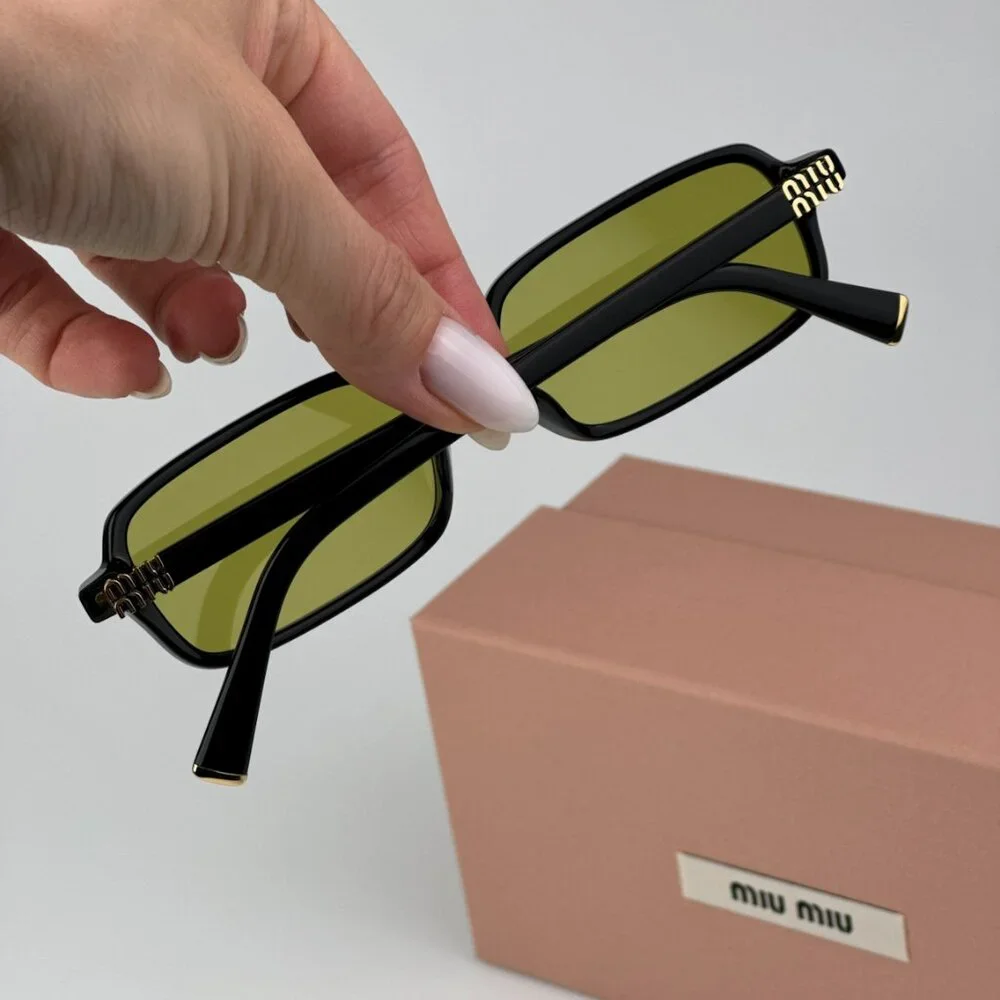 Miu Miu MU11ZSF 16K07O BRAND NEW Sunglasses Black Olive Green Rectangle Unisex